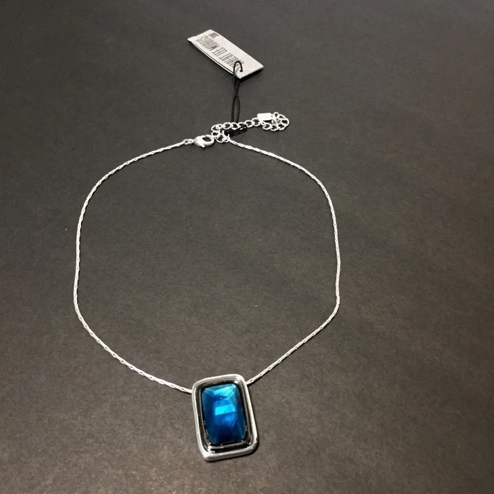 Robert Lee Morris Soho Silver Tone Geometric Blue Stone Necklaces